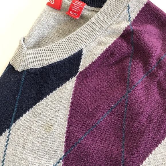 IZod V-Neck Purple & Navy Argyle Pattern Men’s Sweater XL - Picture 7 of 13